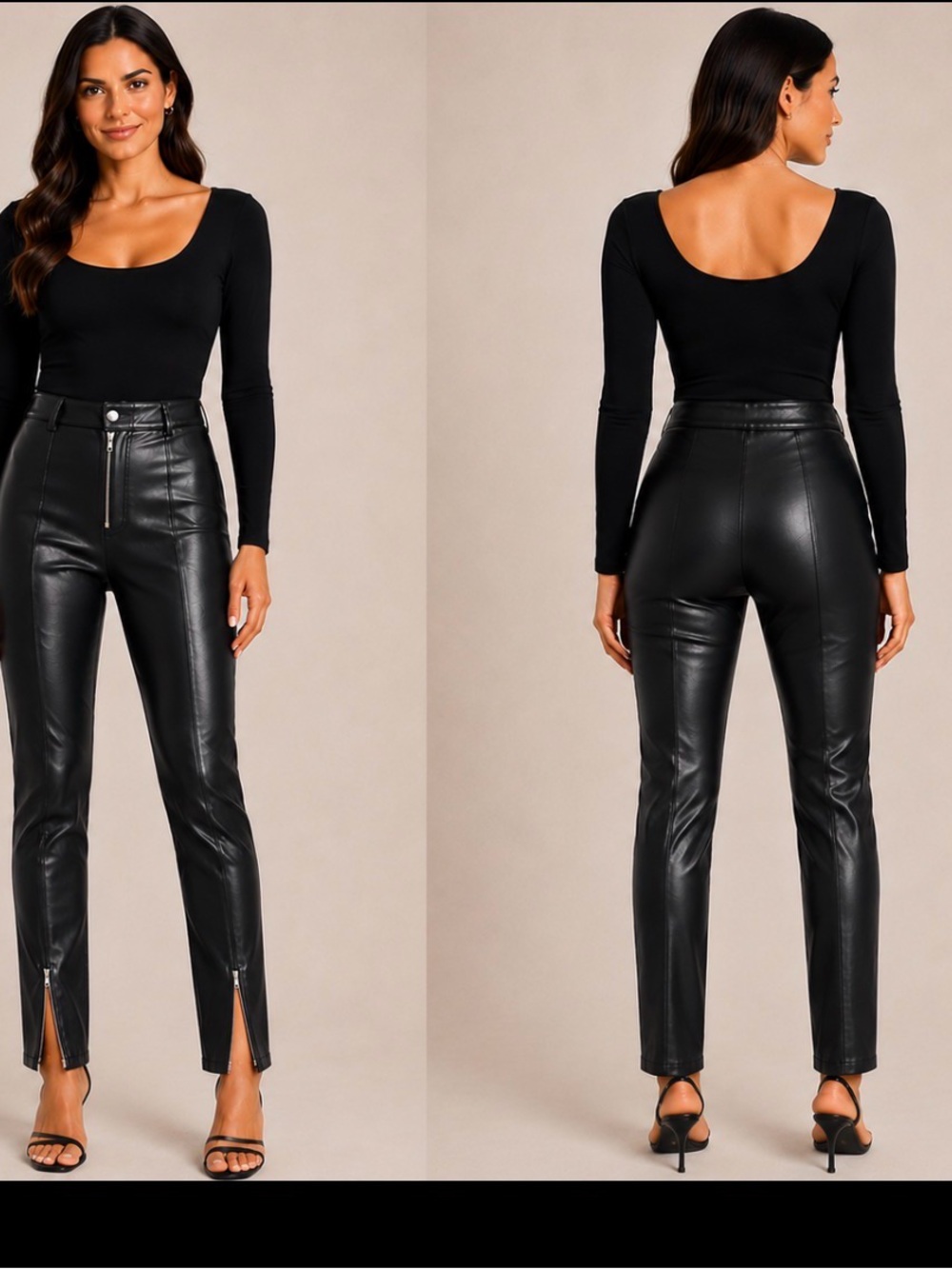 7 For All Mankind Black Faux Leather Zip Ankle Skinny Pants